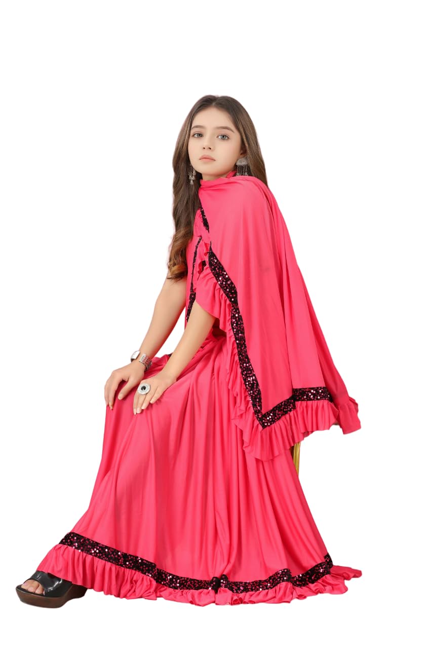 Dhyey Fashion Baby Girls Lycra Blend Saree With Unstitched Blouse  Elegant & Comfortable Saree For Baby Girls,Soft And Stretchy