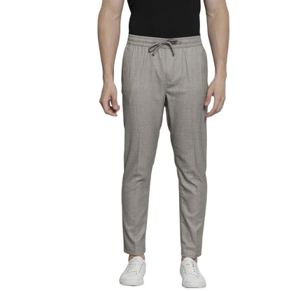 The Indian Garage Co Men Regular Fit Self Design Mid-Rise Stretchable Jogger Trousers Light Grey