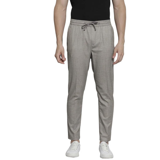 The Indian Garage Co Men Regular Fit Self Design Mid-Rise Stretchable Jogger Trousers Light Grey