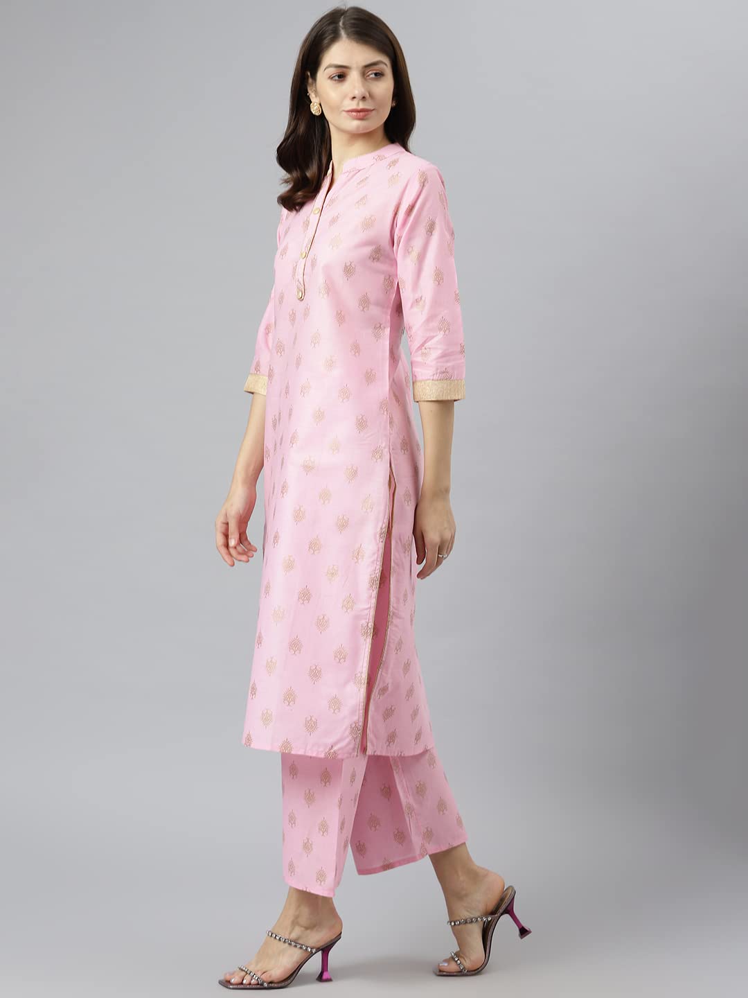 ANNI DESIGNER Women's Polycotton Straight Printed Kurta with Palazzo (Kinju)