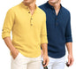 Deelmo Combo Of MenS Cotton Blend Solid Regular Fit Full Sleeve Short Kurta | MenS Trendy Short Kurta Pack Of 2 Yellow - Navy
