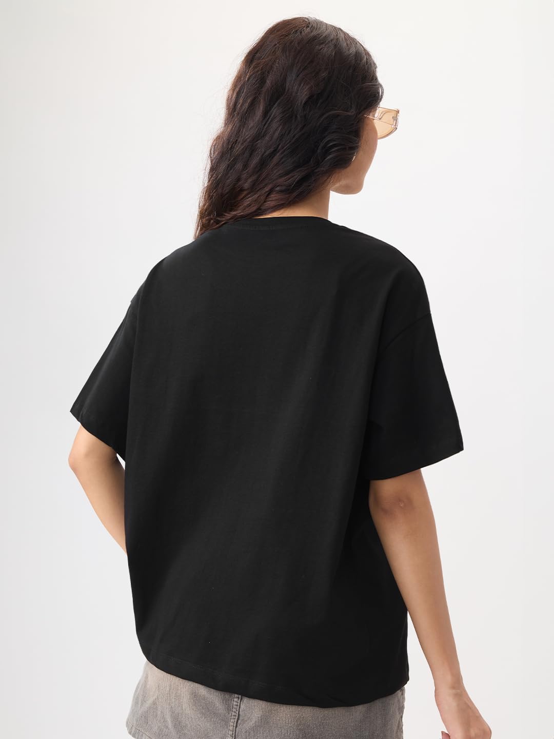 The Souled Store Peanuts: Overthink Women and Girls Short Sleeves Round Neck Black Graphic Printed Cotton Lightweight Everyday S