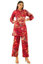 Soch Womens Red Muslin Floral Printed Co-Ord Set With Tassels