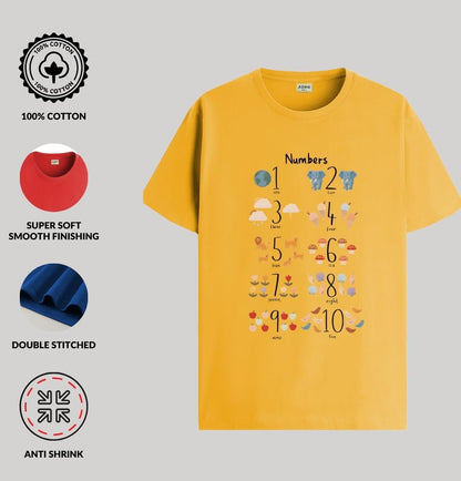 ADRO T Shirts for Boys & Girls || Learning Numbers Printed T-Shirt || Ages 3-14 || 100% Cotton Round Neck Tshirt for Boys & Girl