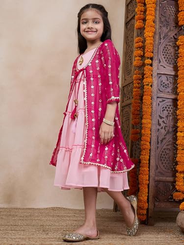 Pspeaches Girls Georgette A-Line Calf Length Dress (IW-RANIGGTSEQ_Pink