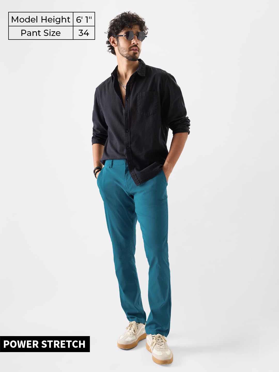 The Souled Store Original Power Stretch Pants: Steel Blue Men Pants