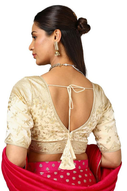 Soch Womens Cream Organza Embellished Blouse with Sequins