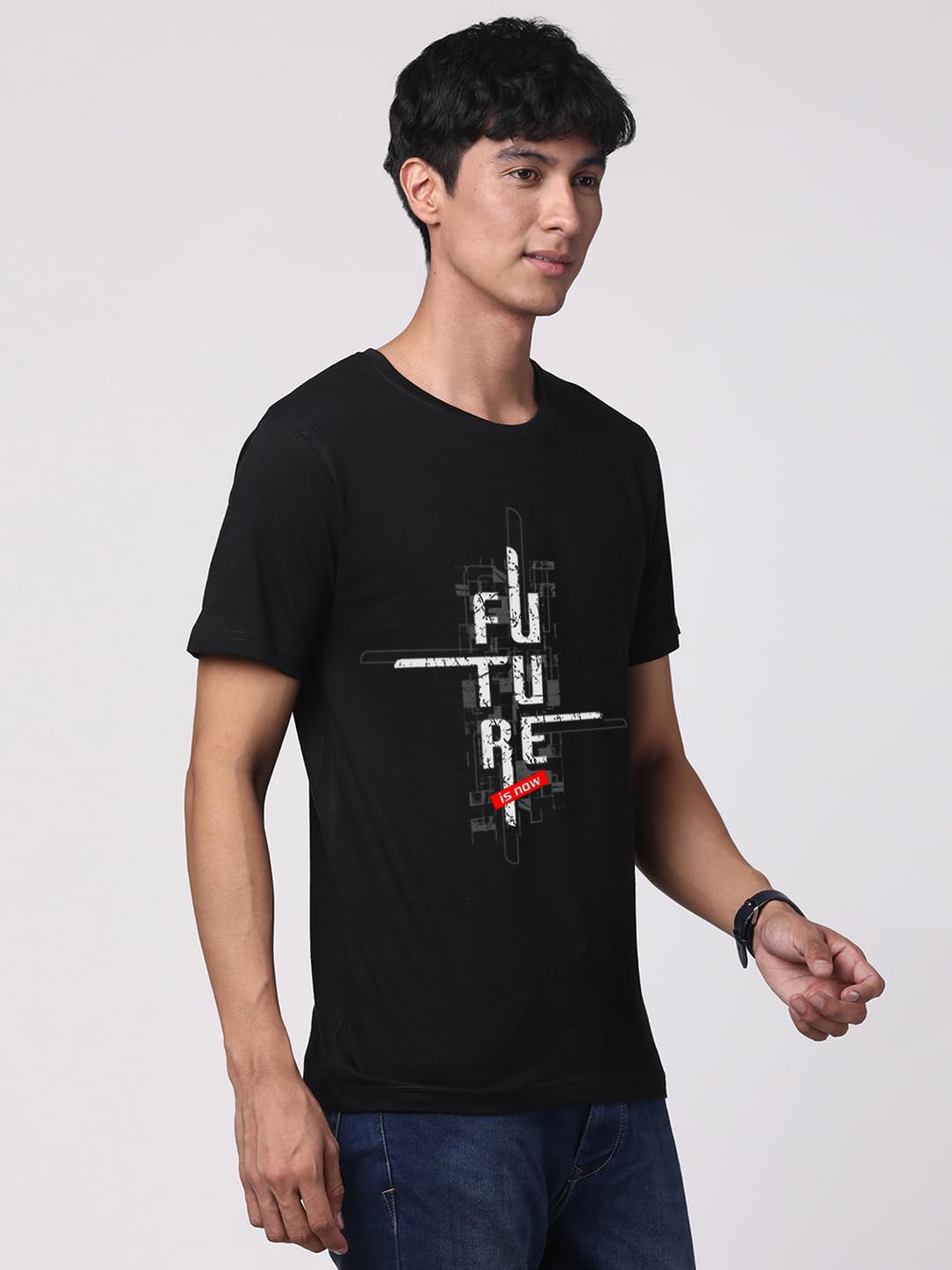 ADRO Men's Graphic Printed 100% Cotton T-Shirt - Regular Fit, Printed T-Shirts for Men (RN24-FTR-BL_Black)