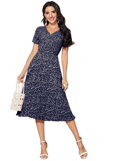Toochki WomenS Navy Blue Lycra Abstract Fit & Flared Western Dress | Dress For Women | A Line Dress | Winter Dress | Western Dr
