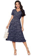 Toochki WomenS Navy Blue Lycra Abstract Fit & Flared Western Dress | Dress For Women | A Line Dress | Winter Dress | Western Dr