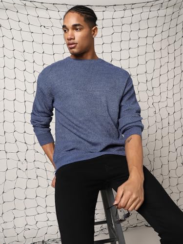Hubberholme Men Knitted Acrylic Oversized Fit Round Neck Long Sleeve Sweaters