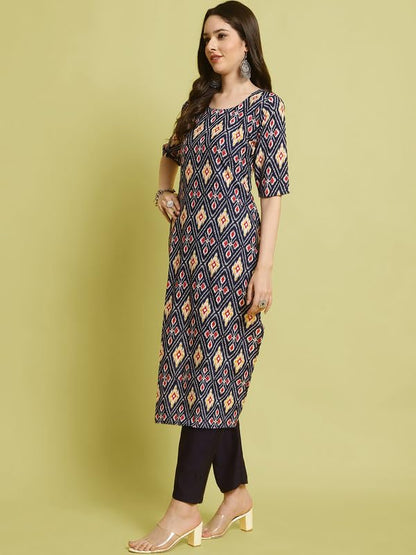 Pinkmint Elegant Printed Crepe Kurta And Pant Set For WomenS Ll Fashionable Kurti Combo Set Ll Stright Round Neck Kurti (Pack O