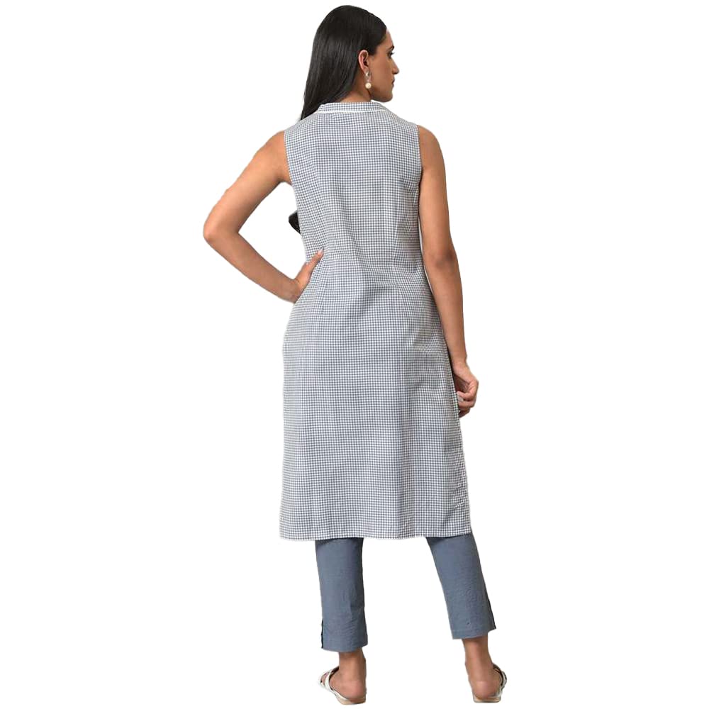 Aurelia Women's Cotton Regular Fit Solid Regular Ghimgham and Dobby Sleeveless Kurta