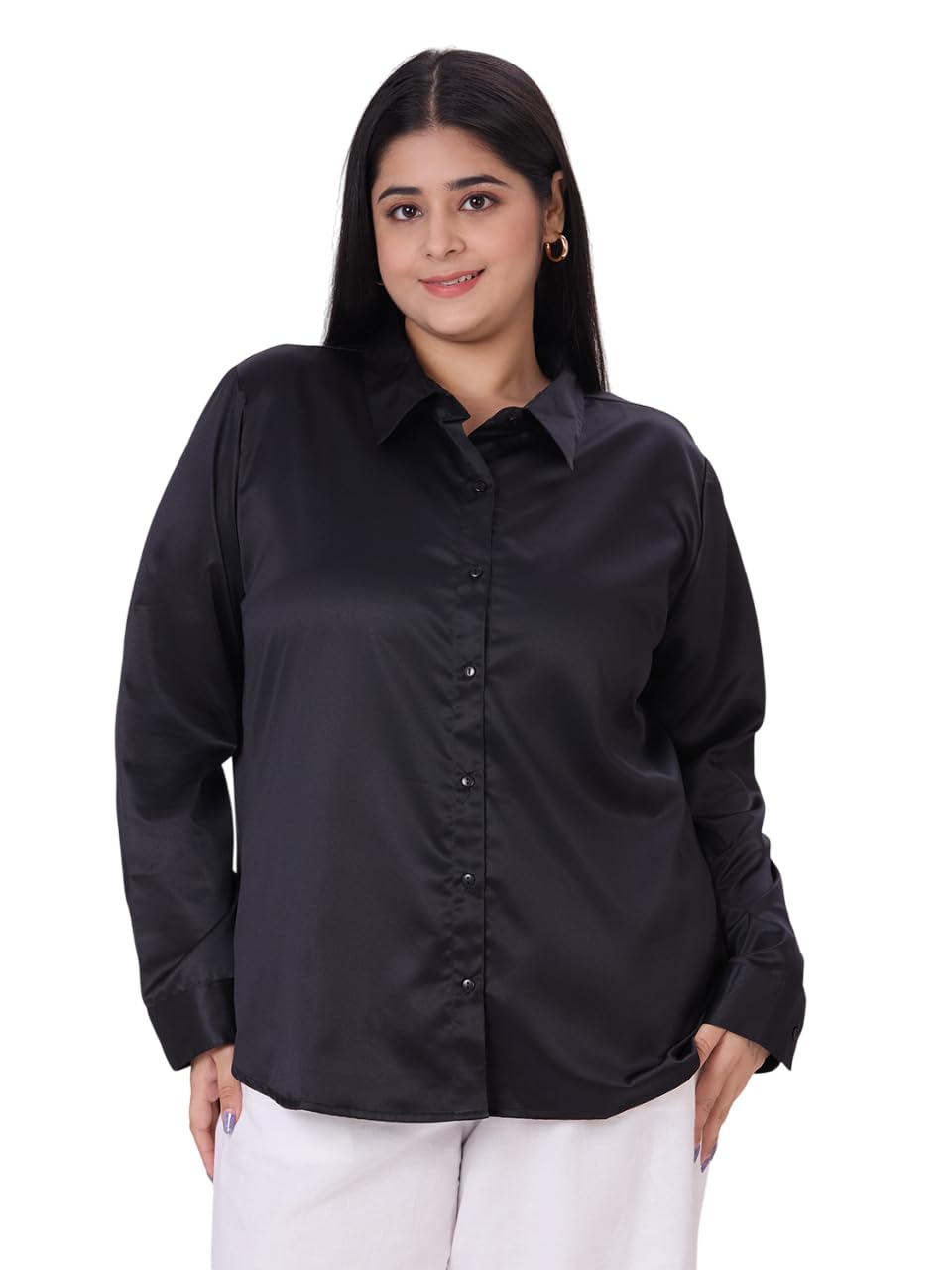 Style Quotient Women Black Satin Formal Shirt