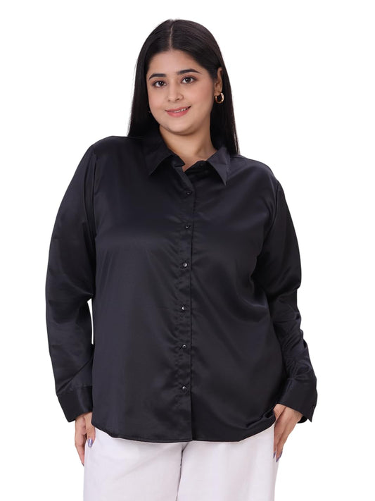 Style Quotient Women Black Satin Formal Shirt