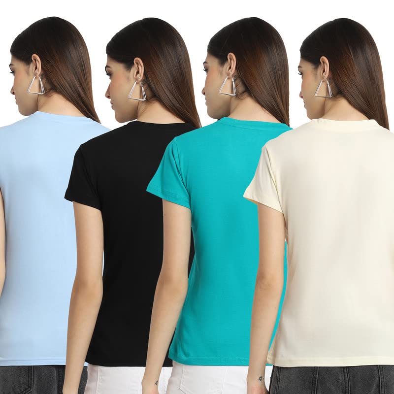 Preneum Womens Cotton Regular Fit Latest Graphic Stylish Printed Short Sleeves Casual T-Shirt || Trendy & Latest Style (Pack 4)