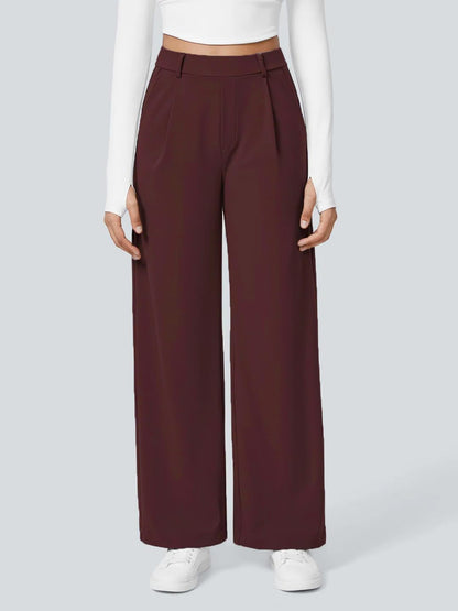 ADDYVERO High Waisted Side Pocket Straight Leg Work Pants Wine
