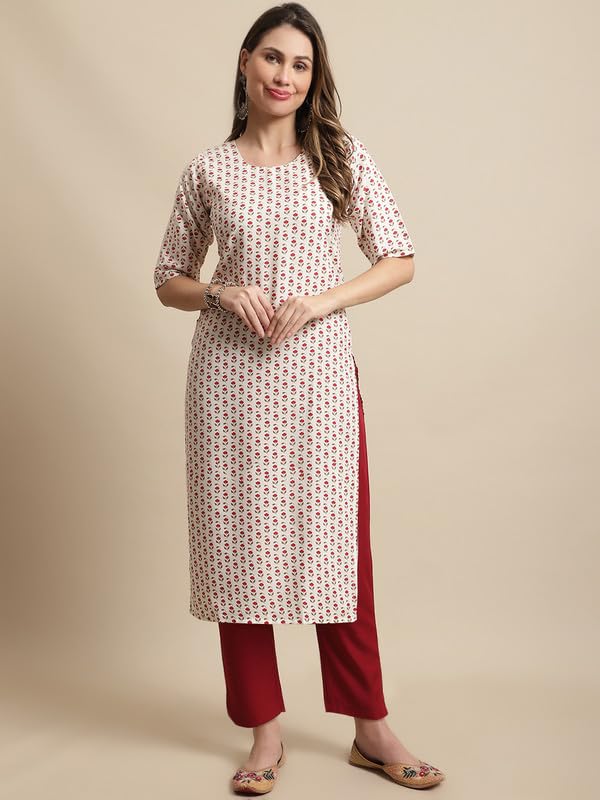 Pinkmint Kurta Set for Women ll Printed Kurti & Pant Set ll Combo Kurta Set ll (Pack of 2) White-Gold