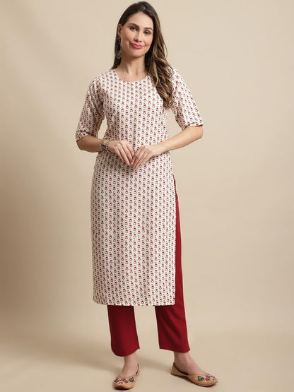 Pinkmint Kurta Set for Women ll Printed Kurti & Pant Set ll Combo Kurta Set ll (Pack of 2) White-Gold