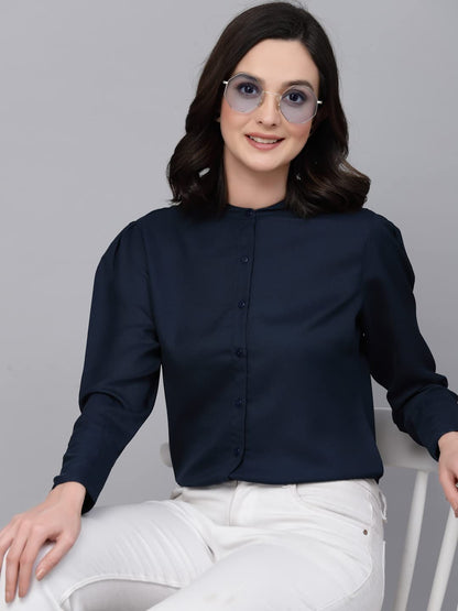 Style Quotient Women Solid Navy Regular Formal Shirt