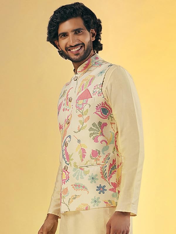 Kisah Nehru Jacket For Men  Printed Cotton Blend Modi Jacket | Ethnic & Formal Waist Coat For Weddings, Parties & Office Wear