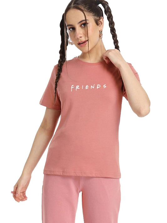 Bewakoof Womens Friends Logo (FRL) T-ypography Print Cotton T-Shirt - Regular Fit, Round Neck, Half Sleeves