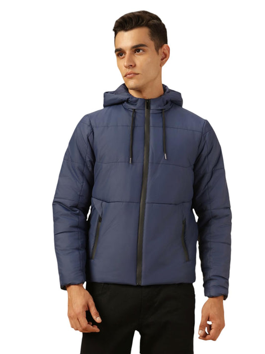 Dennis Lingo Men Regular Fit Ployseter Solid Full Sleeves Hooded Padded Jackets