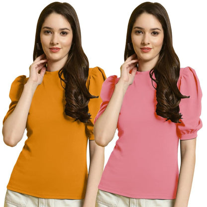 Tee Projekt Womens Solid Polyester T-Shirt for Women || Combo Summer T Shirts (Pack of 2)