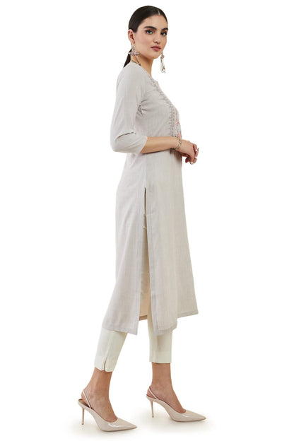 Soch Grey Rayon Straight Kurta With Floral Embroidered Designs