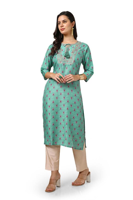 Soch Womens Green Muslin Blend Floral Print Kurta