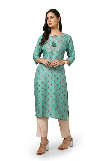 Soch Womens Green Muslin Blend Floral Print Kurta