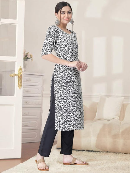 Pinkmint Kurta Set for Women Cotton Printed Straight Kurta with Pant (Pack of 1)