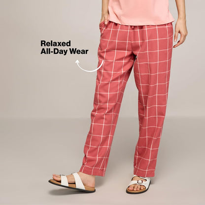 NYKD (NYS141 Checked Pure Cotton Pyjama Sleepwear Pants for Women | Relaxed Fit with Non-Slip Elasticated Waistband, Adjustable