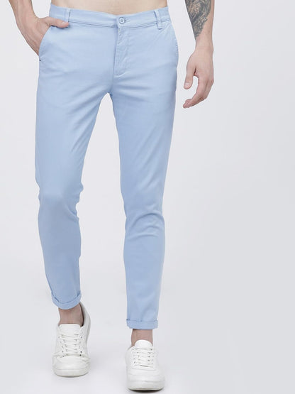The Indian Garage Co Men Slim Fit Solid Mid-Rise Stretchable Chinos Lt Blue