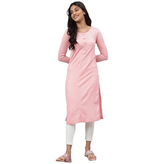 Aurelia Women Acrylic Straight Fit Mix Solid Yarn Dyed Straight Kurta