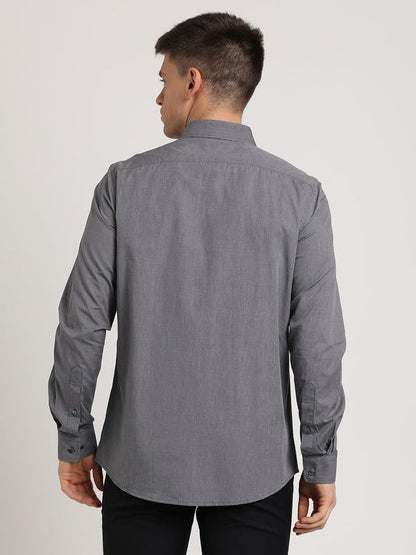 Turtle Men 100% Cotton Grey Solid Regular Fit Formal Shirt