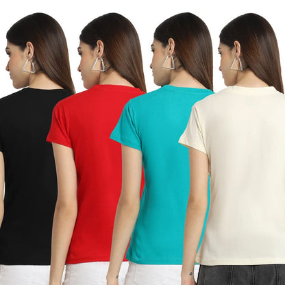 Preneum Womens Cotton Regular Fit Latest Graphic Stylish Printed Short Sleeves Casual T-Shirt || Latest Style (Pack 4), Black &