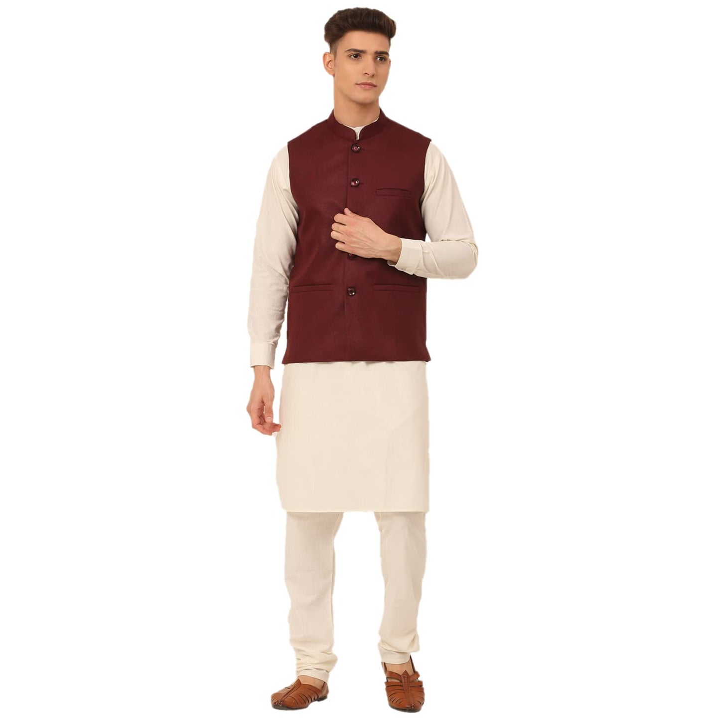 Jompers Mens Solid Kurta Pyjama Set With Nehru Jacket
