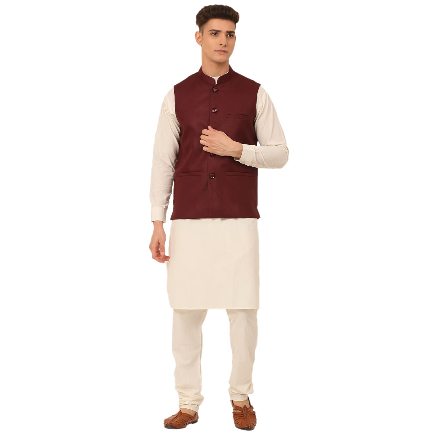 Jompers Mens Solid Kurta Pyjama Set With Nehru Jacket