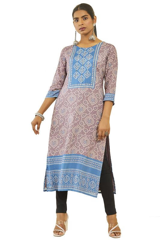 Soch Womens Muslin Bandhani Print Round-Neck Kurta with Pocket