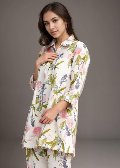 Shienzy Stylish Printed Cotton Blend Co Ord Set For Women || Casual & Festive Indo-Western Outfit || Kurta Pant Set (1592Shz_Ofw