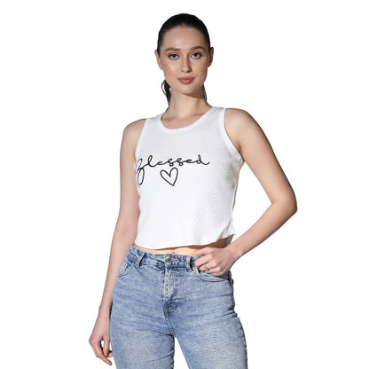 Leriya Fashion Tops For Women | Ribbed Blessed Printed Western Sleeveless Regular Fit Tank Crop Tops For Girls | Casual | Colleg