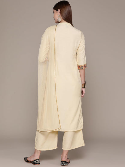 ZIYAA Women Women's Cream Chinon Kurta, Palazzo And Dupatta Set