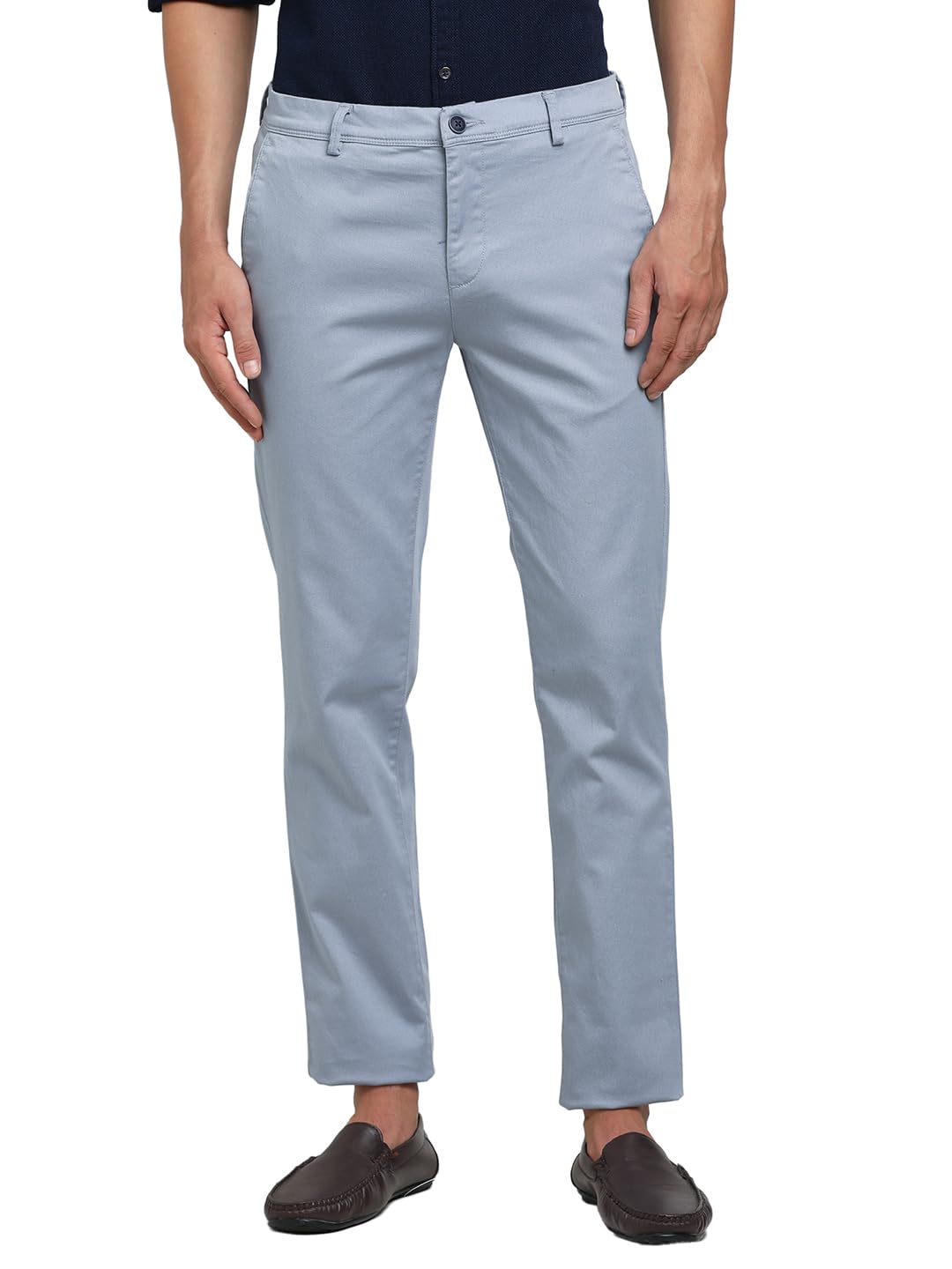 Turtle Men Cotton Stretch Ultra Slim Fit Light Blue Casual Trouser