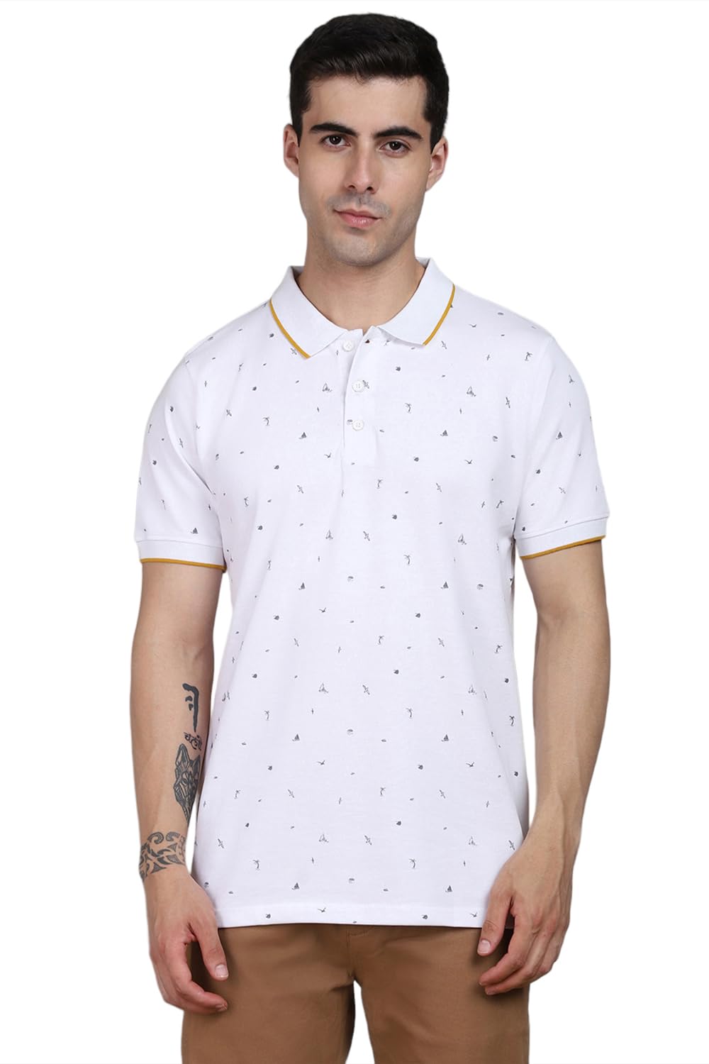 Dennis Lingo Mens Cotton White Tropical Polo T-Shirt