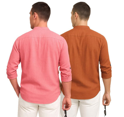 Deelmo Combo Of MenS Cotton Blend Solid Regular Fit Full Sleeve Short Kurta | MenS Trendy Short Kurta Pack Of 2