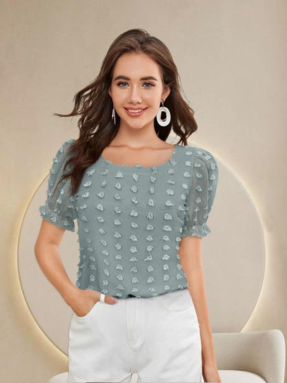 Toochki Womens Sea Green Dobby Georgette Woven Straight Western Top | Winter Top | Western Top | Top for Women | Latest Women T