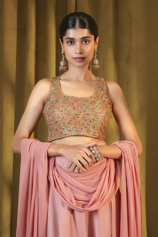 Soch Womens Beige Organza Sleeveless Blouse With Embroidery And Sequins