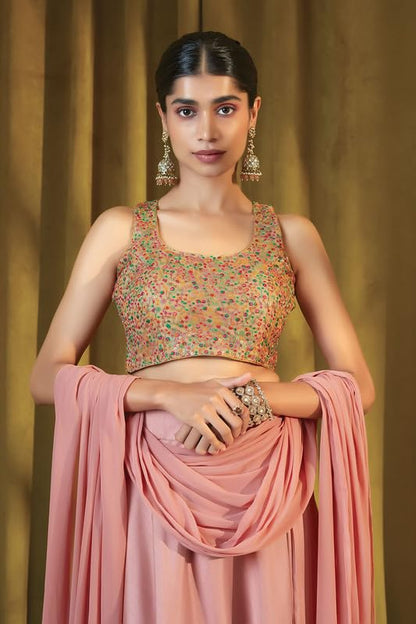 Soch Womens Beige Organza Sleeveless Blouse With Embroidery And Sequins