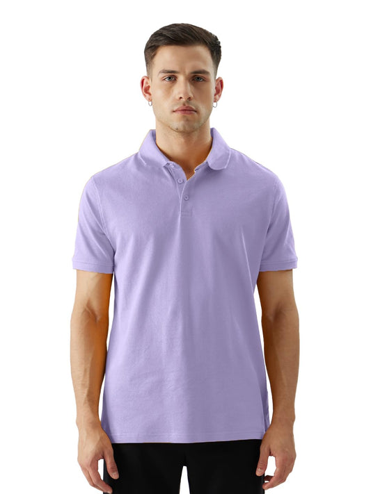 The Souled Store Solid: Deep Lavender Men and Boys Short Sleeve Collared Neck Regular Fit Polos